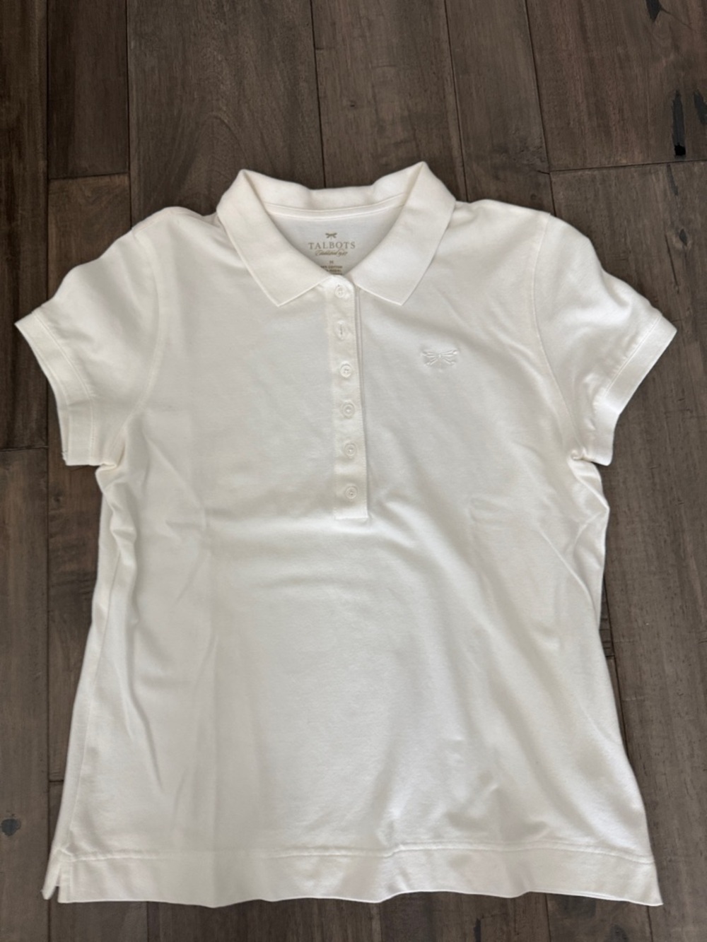 Talbots White Short-Sleeve Polo with Dragonfly Embroidery